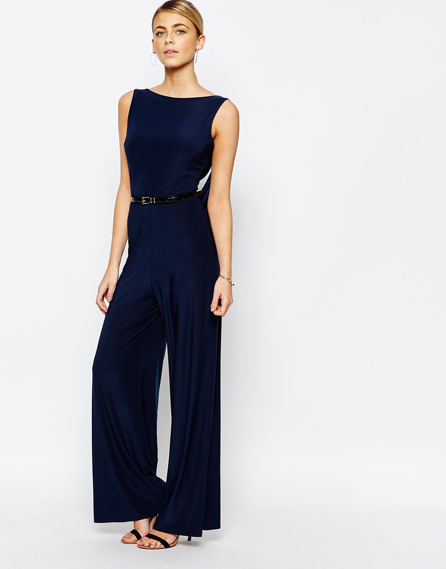 navy blue wide leg jumpsuit