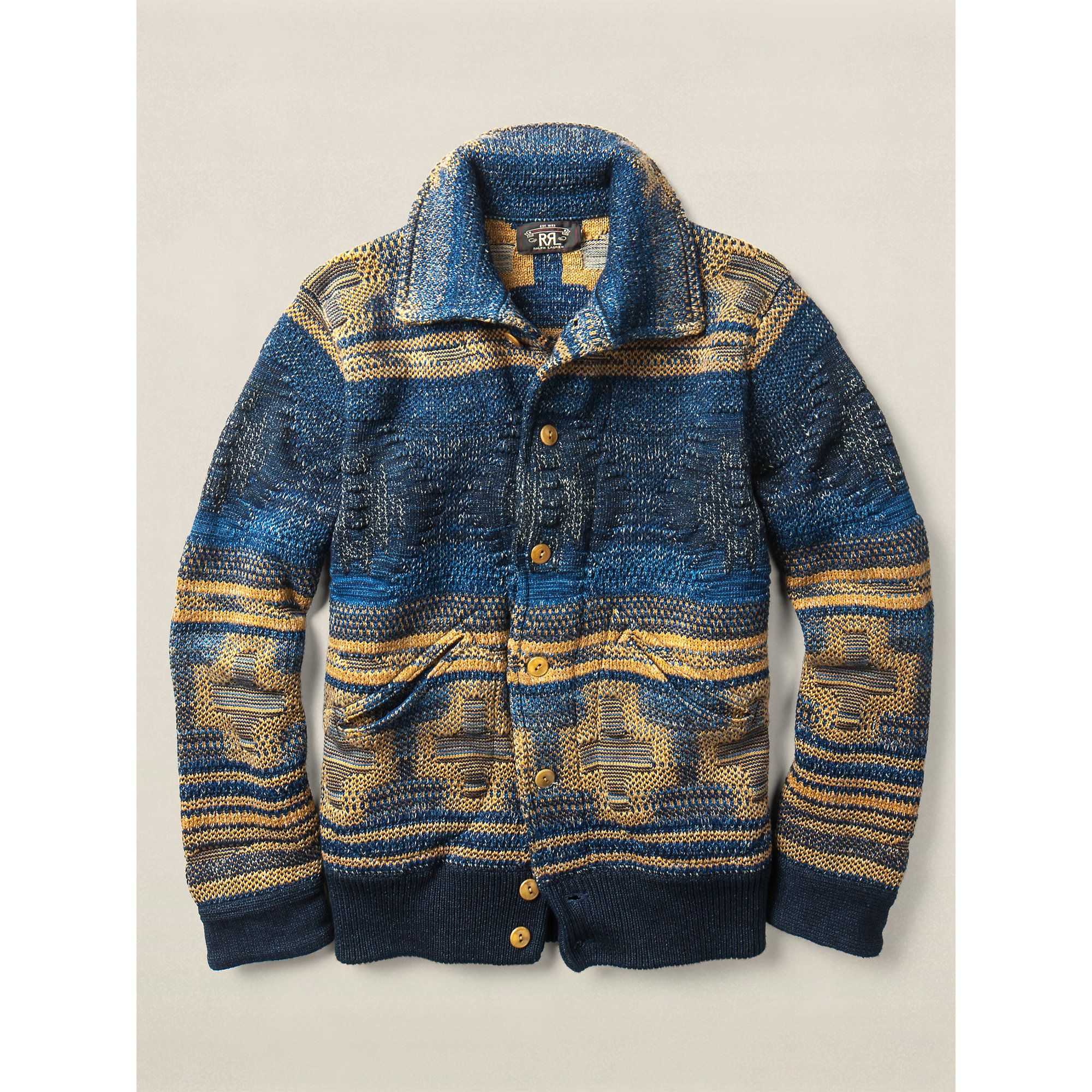 RRL Indigo Cotton Sweater Jacket in Blue for Men | Lyst