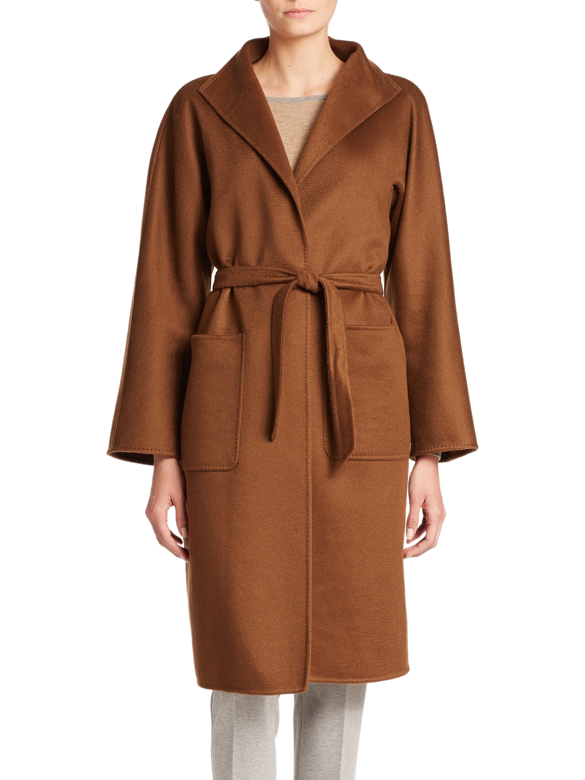 Max Mara Lilia Cashmere Wrap Coat in Brown | Lyst