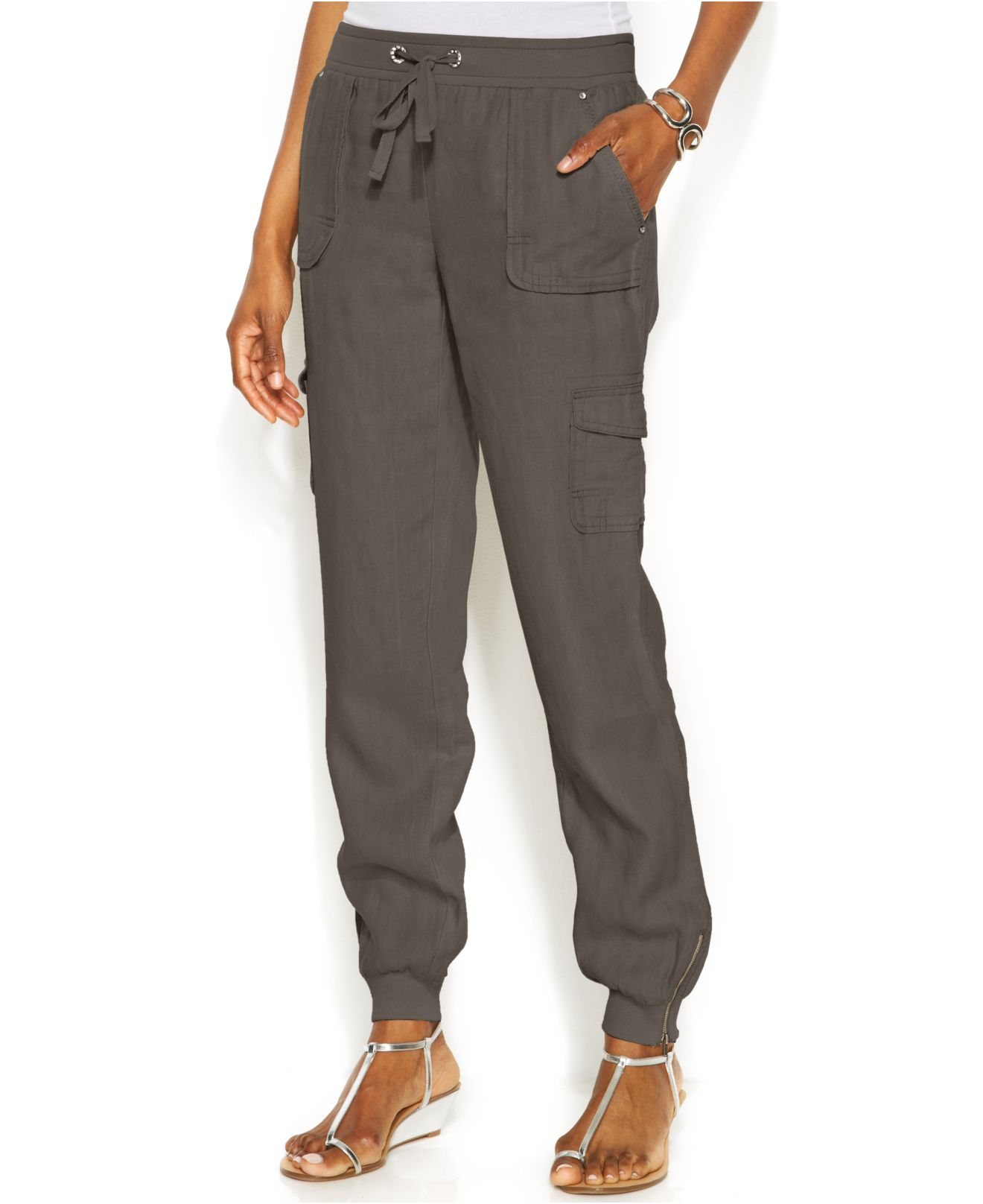 INC International Concepts Petite Linen Drawstring-waist Cargo Pants in ...