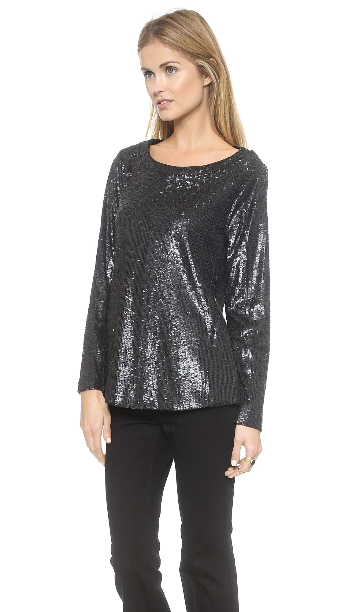 Rachel Zoe Cora Long Sleeve Sequin Top - Black - Lyst