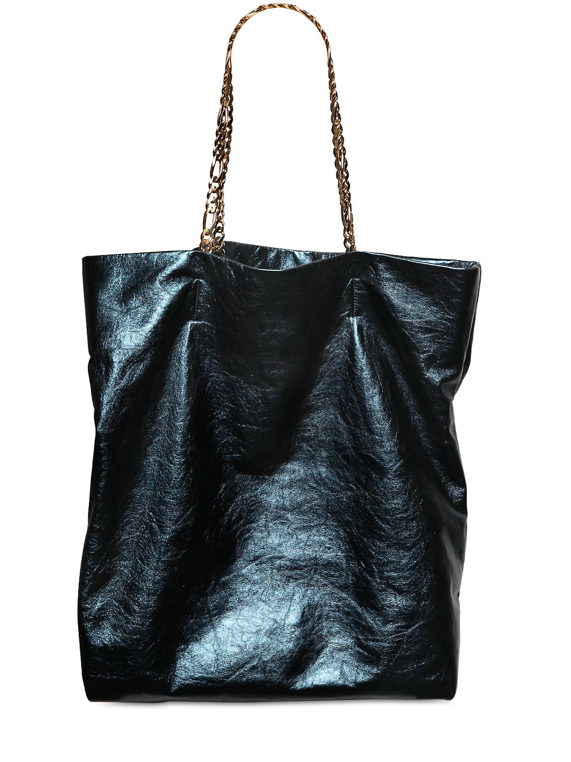 Lyst Lanvin Crinkled Metal Paper Effect Leather Bag in Blue