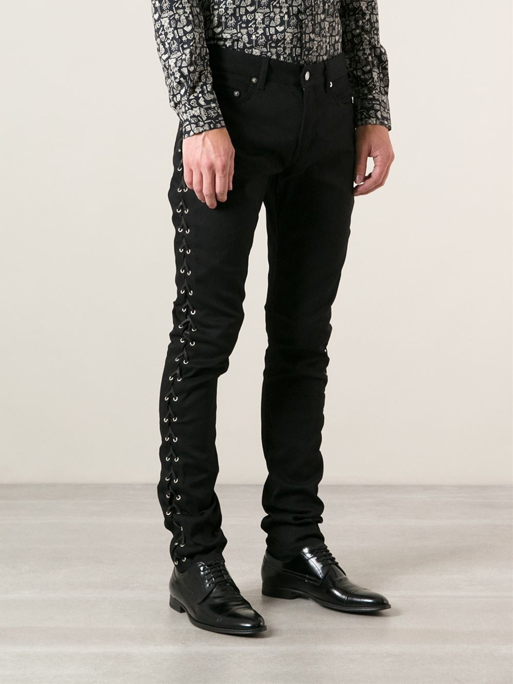 mens lace up jeans