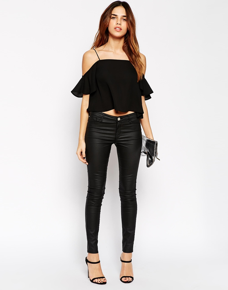 Lyst Asos Cropped Cold Shoulder Cami Top in Black