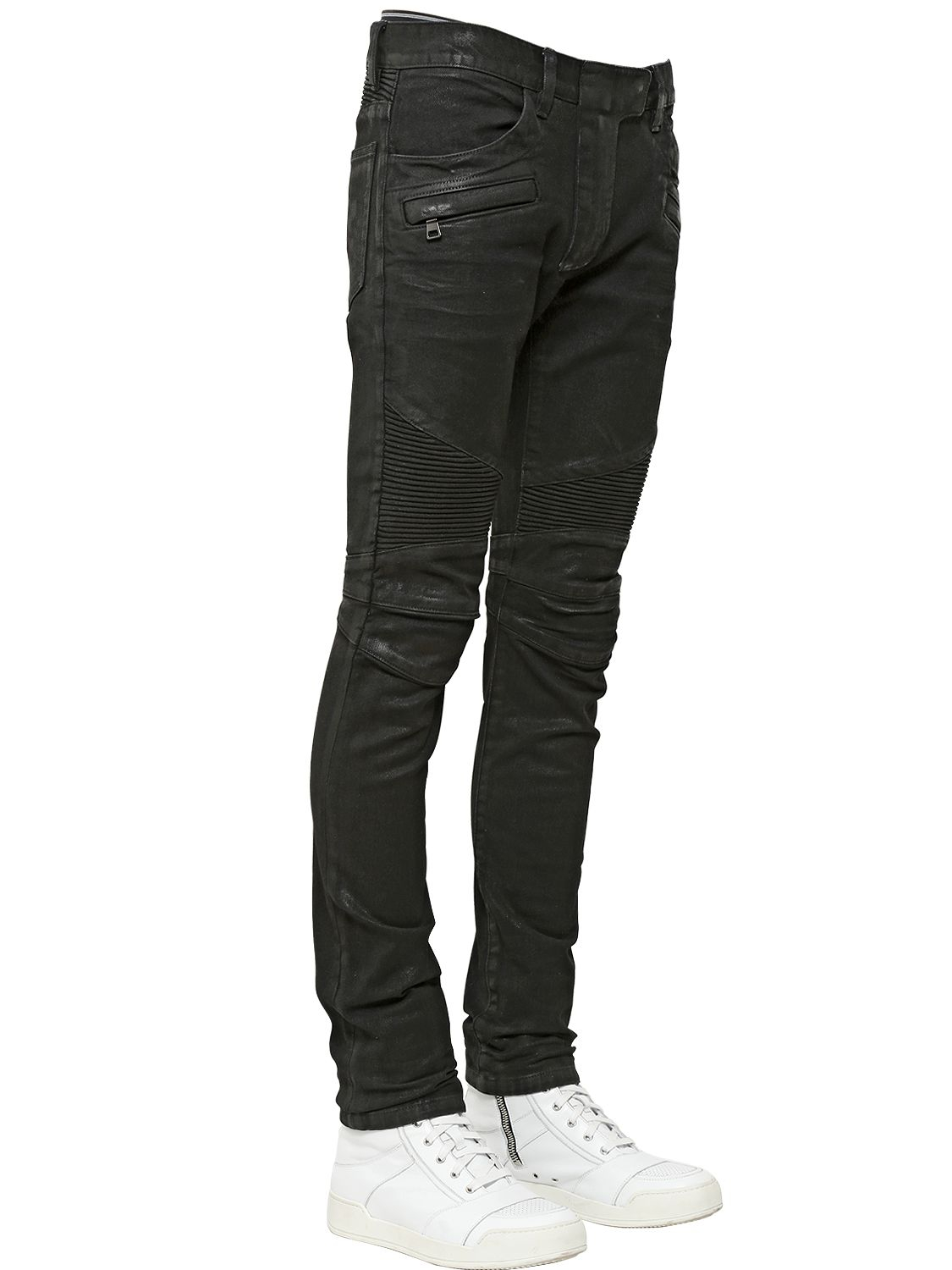 balmain waxed jeans