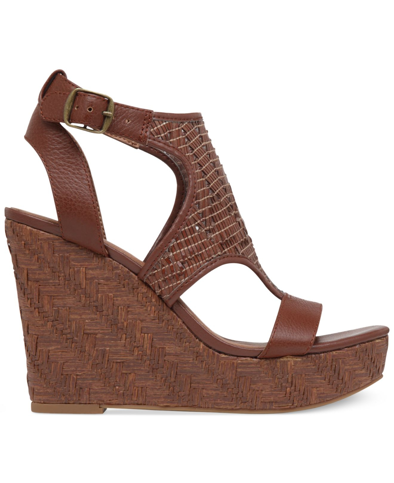 Lucky brand Women's Laffertie Platform Wedge Sandals in Brown | Lyst