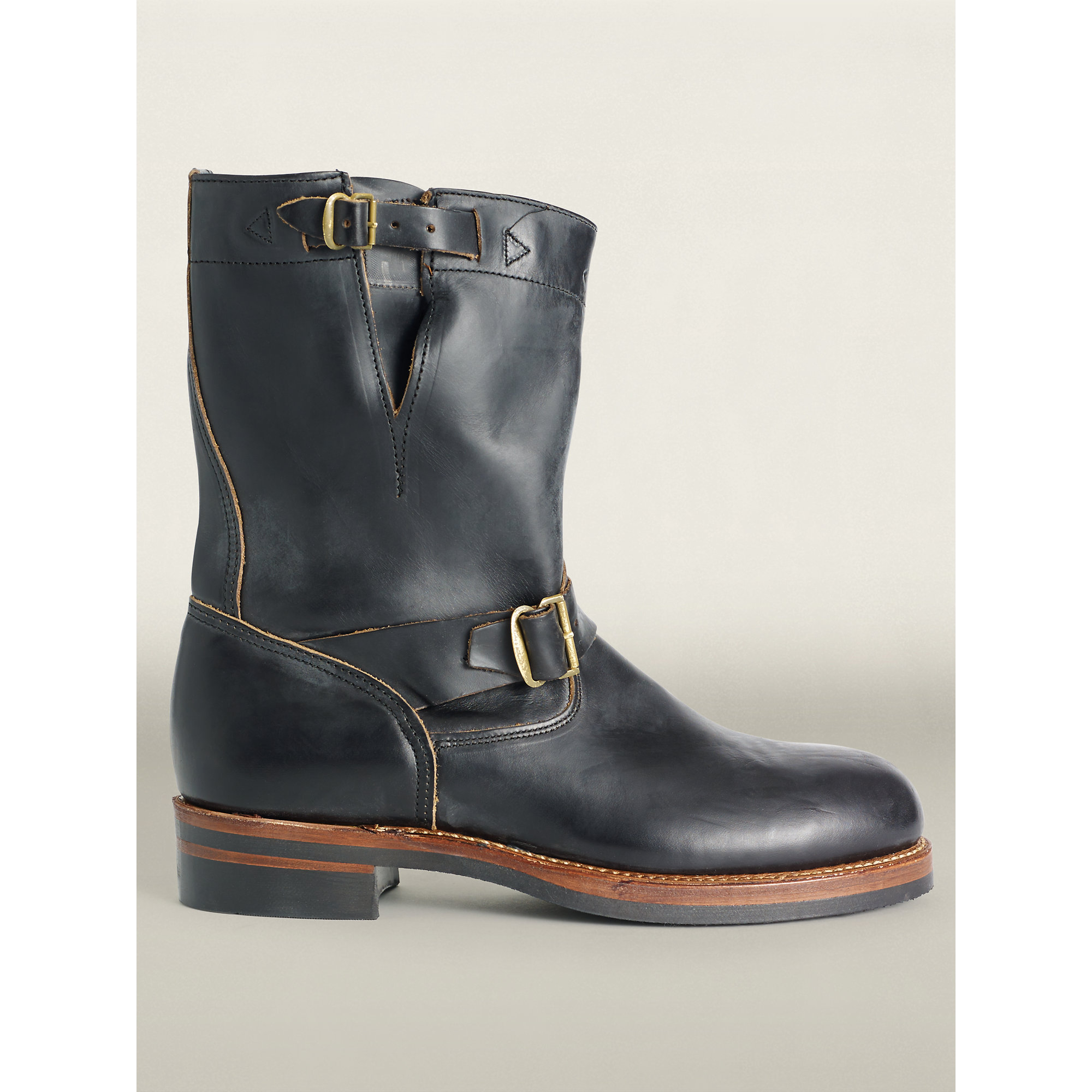 black leather engineer boots