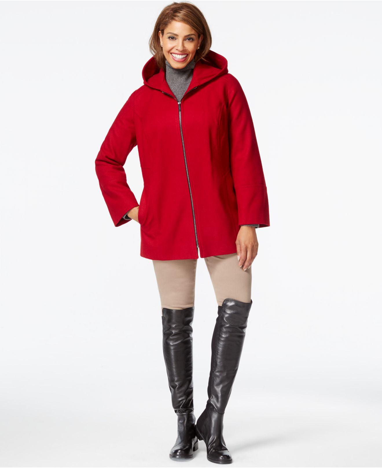 London Fog Plus Size Hooded Zipperfront Coat in Red Lyst