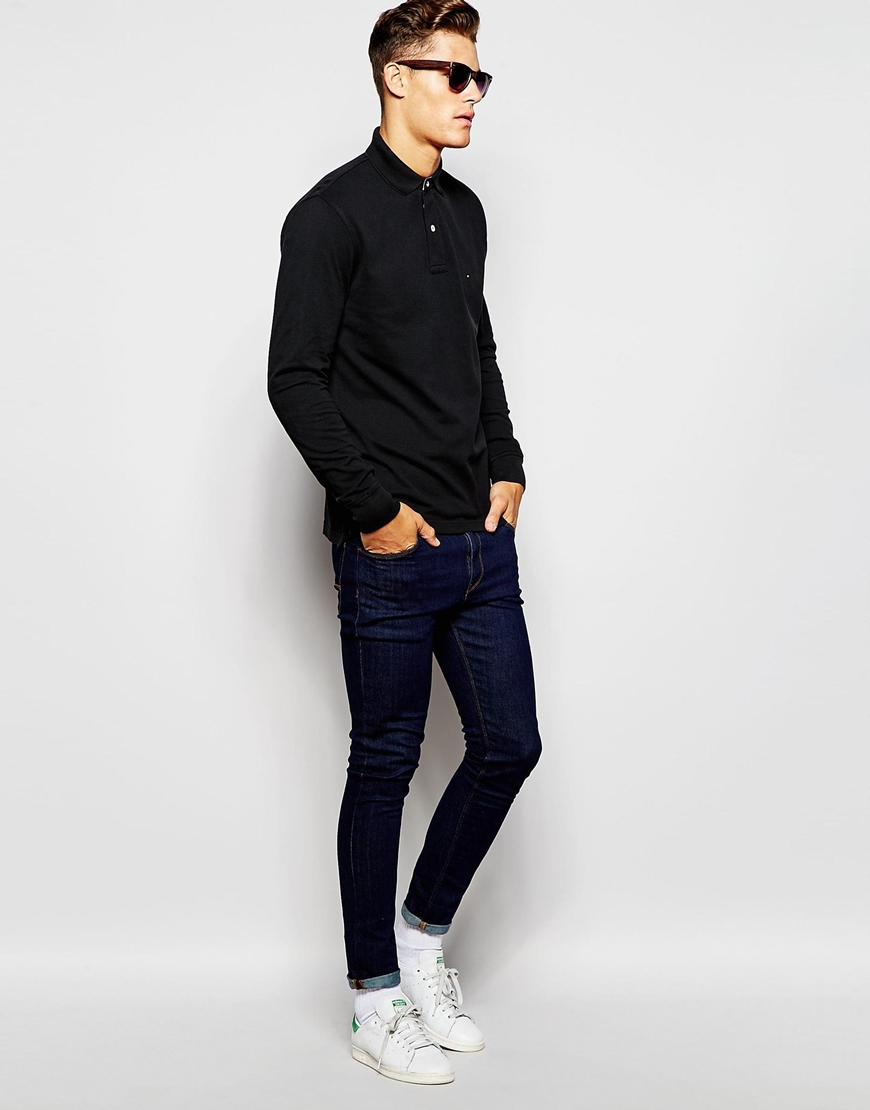 tommy hilfiger black long sleeve polo