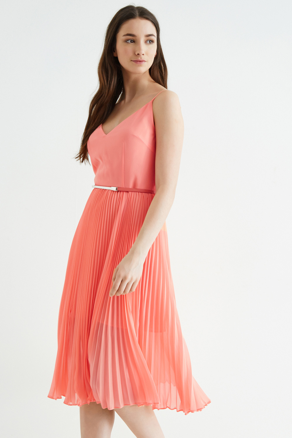  Oasis  Pleated Midi  Dress  in Orange Pink Lyst