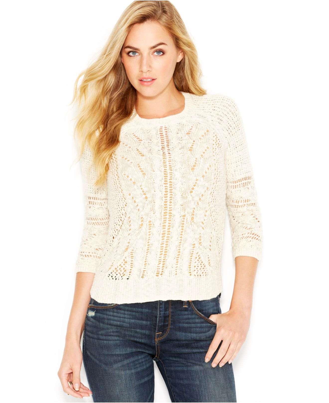 Lucky Brand Jeans Lucky Brand PointelleKnit Sweater in Beige (Natural