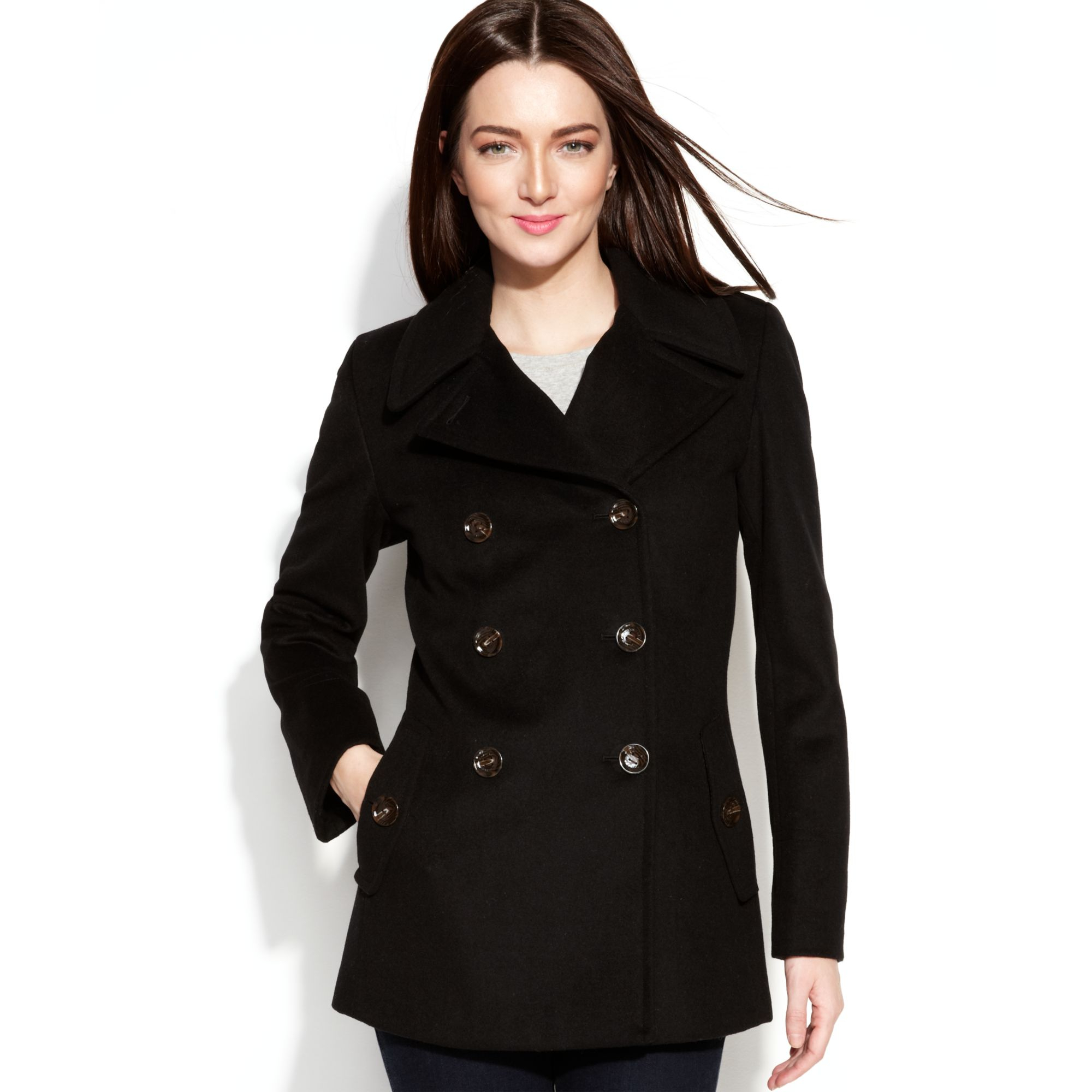 calvin klein black pea coat