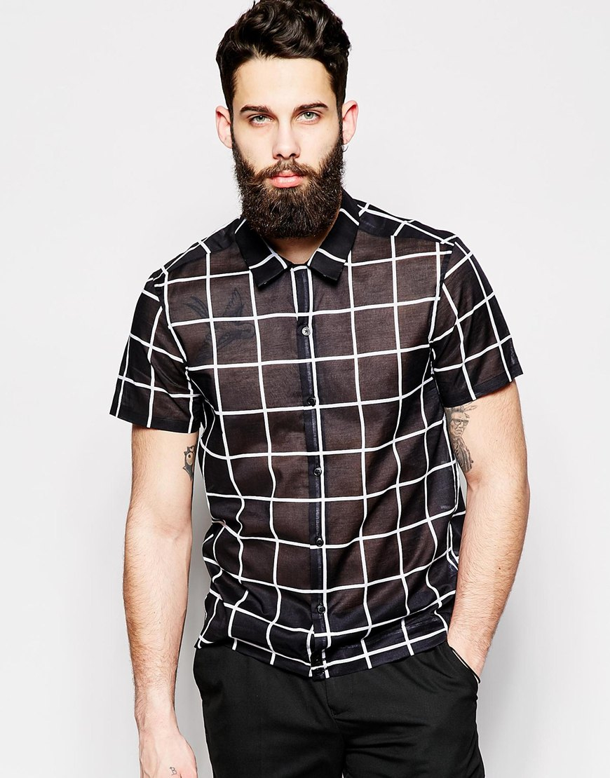 Asos Shirt In Boxy Fit With Sheer Fabric And Grid Check in Black for ...