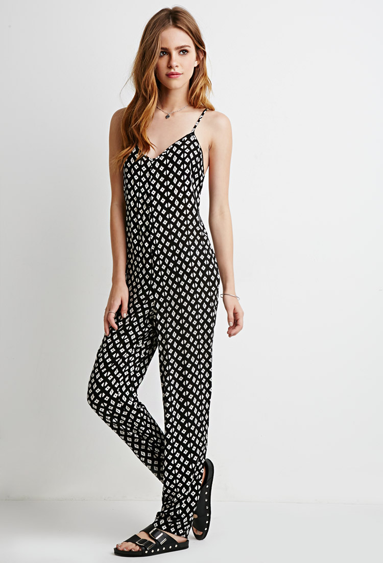 Forever 21 Geo Patterned Cami Jumpsuit in Black (Black/cream) Lyst