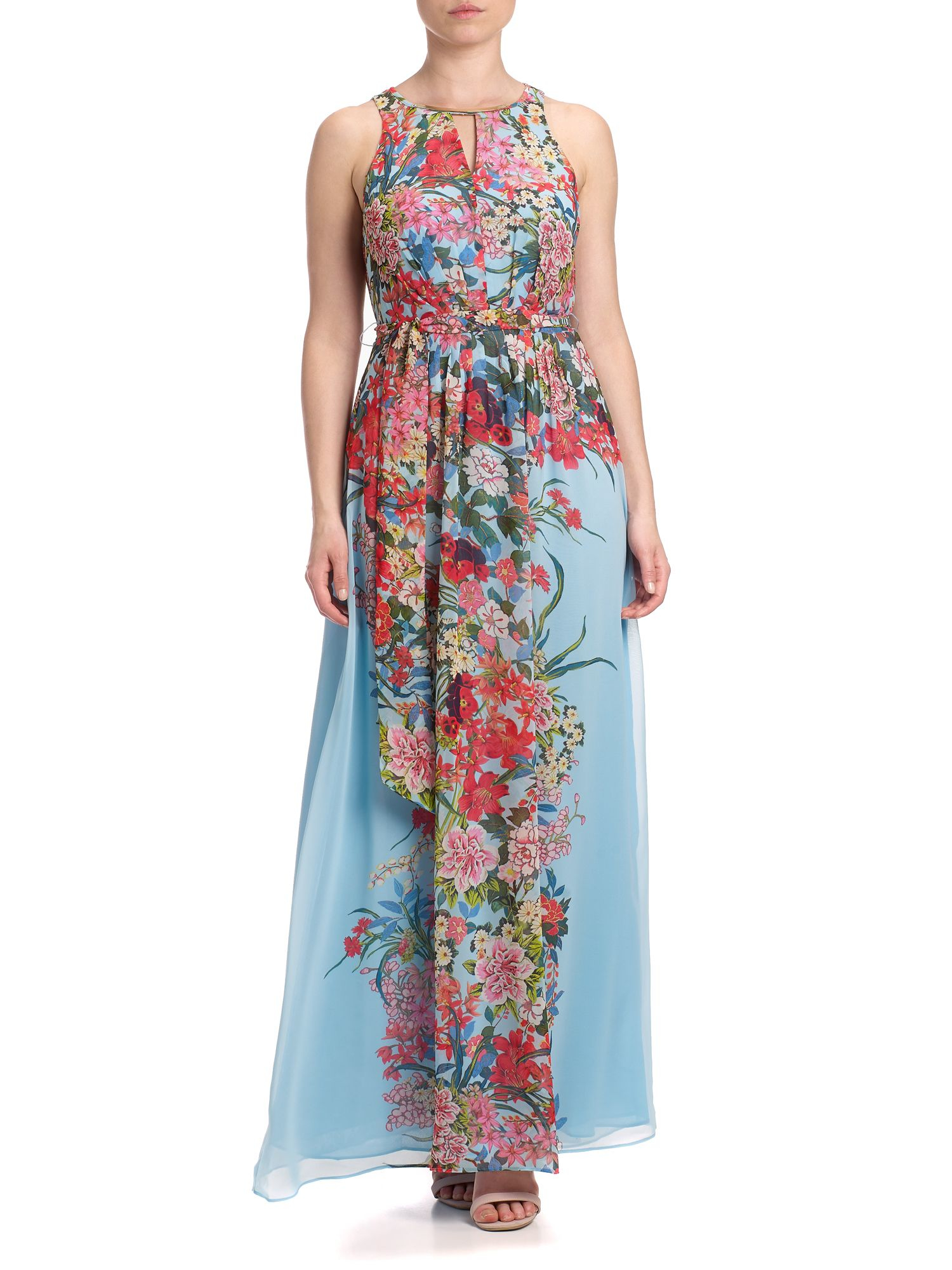 Adrianna papell Multicolour Floral Maxi Dress in Blue | Lyst