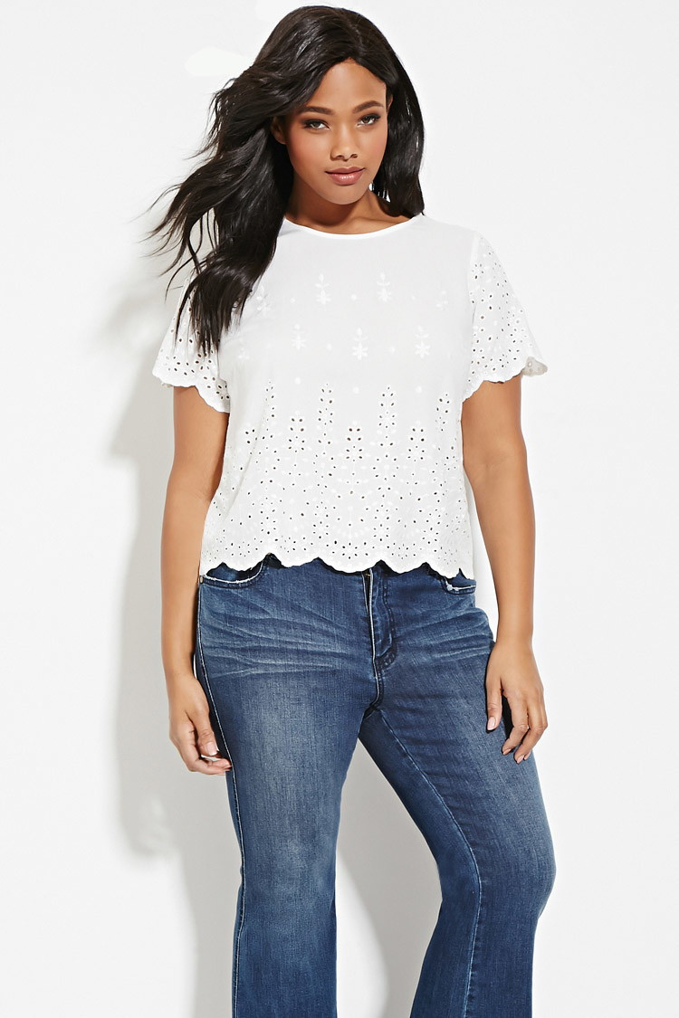 Womens plus size eyelet tops Clearance