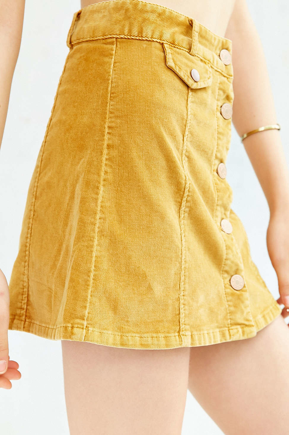 BDG Corduroy Button-front Mini Skirt in Yellow | Lyst