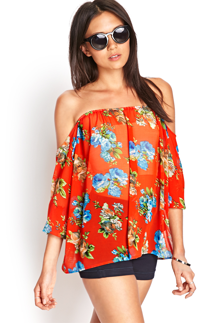 Forever 21 Offtheshoulder Floral Blouse in Blue Lyst