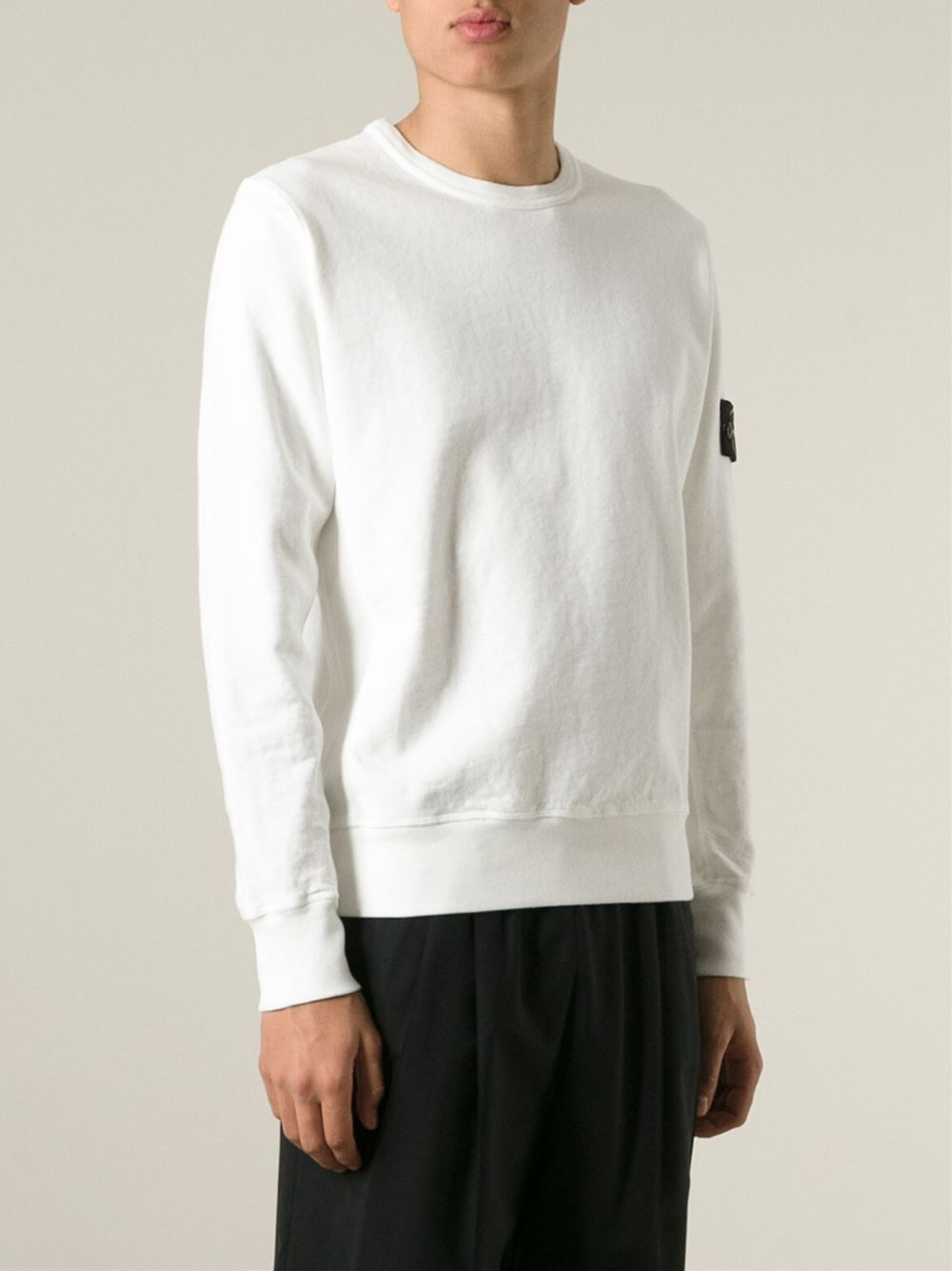 Stone Island Crew Neck Sweatshirt in White for Men | Lyst