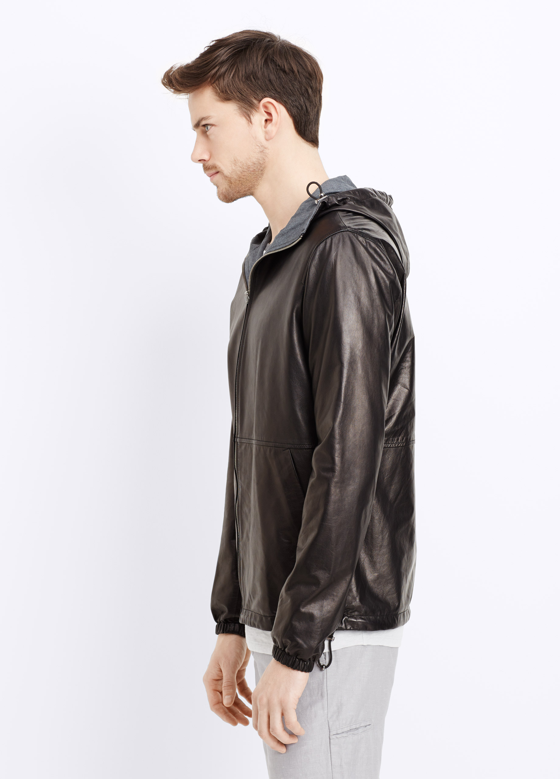 vince leather hoodie