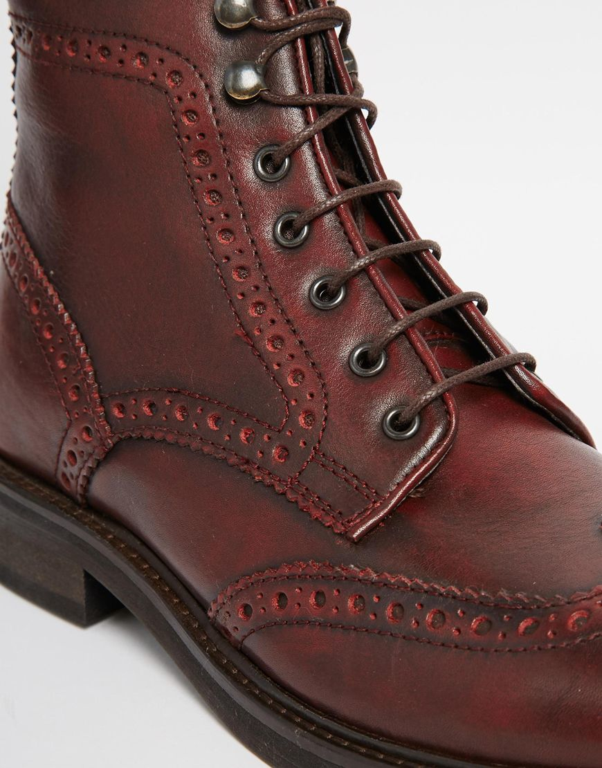 ASOS Brogue Boots In Burgundy Leather in Purple for Men - Lyst