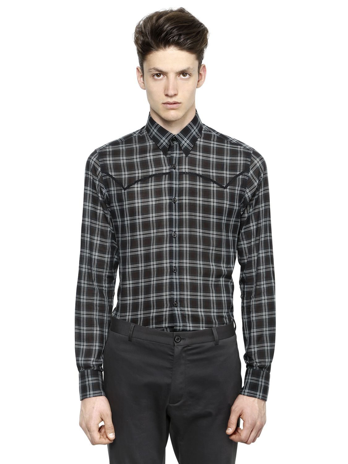 Lyst - Lanvin Western Style Plaid Cotton Gauze Shirt in Green for Men