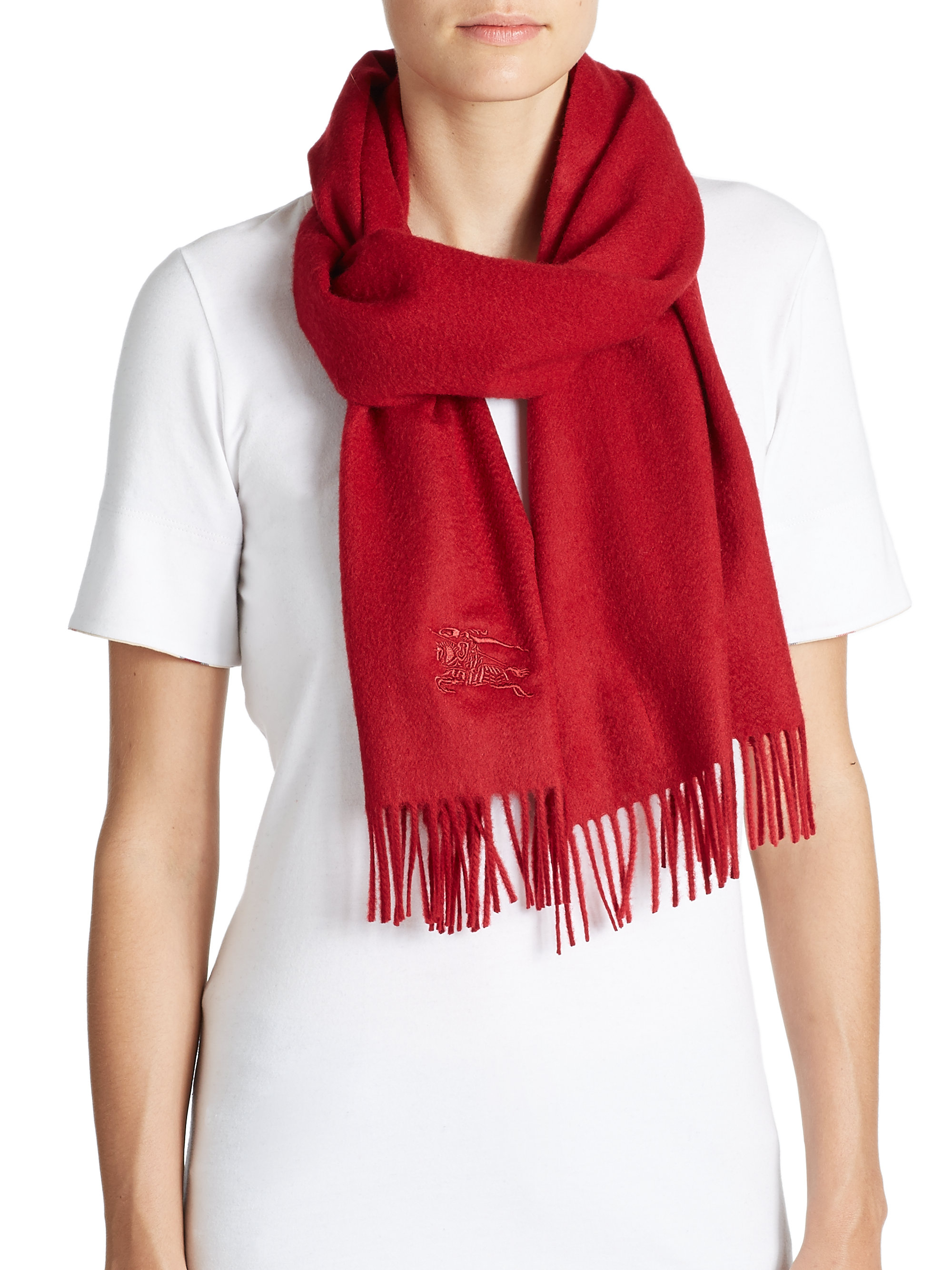 Burberry Logo Cashmere Scarf in Red Lyst
