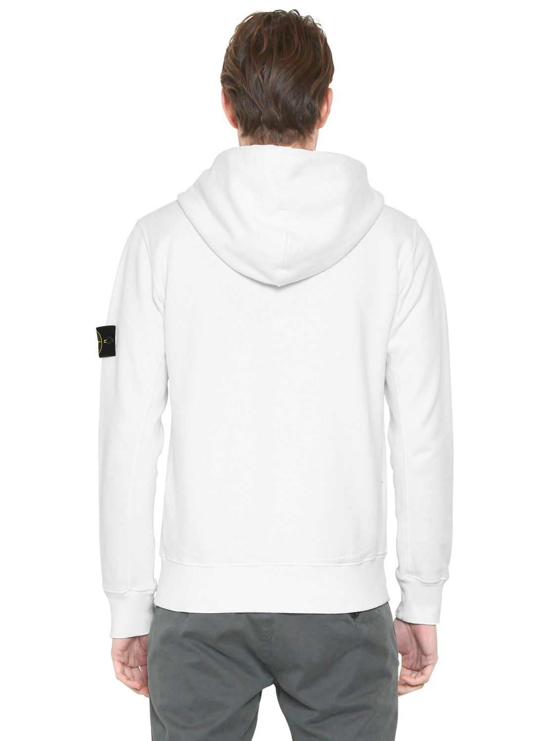 Lyst - Stone Island Hooded Cotton Jersey Fleece Sweatshirt in White for Men