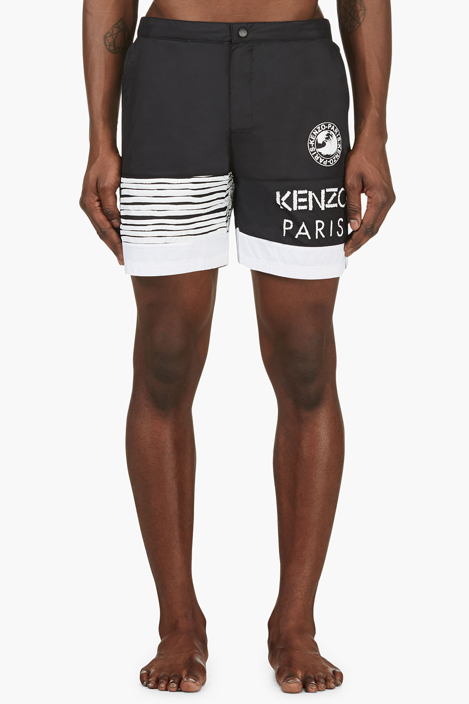 KENZO Black Logo Swim Shorts in White 