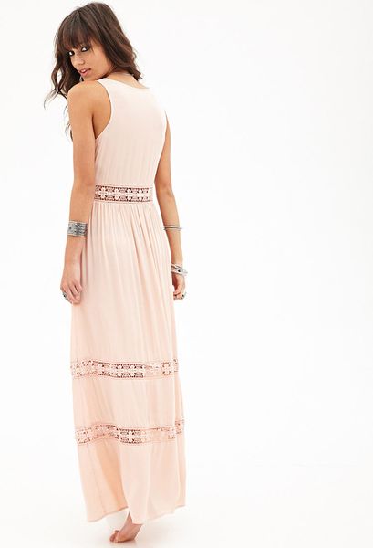 Forever 21 Crocheted Maxi Dress in Pink (Blush) | Lyst