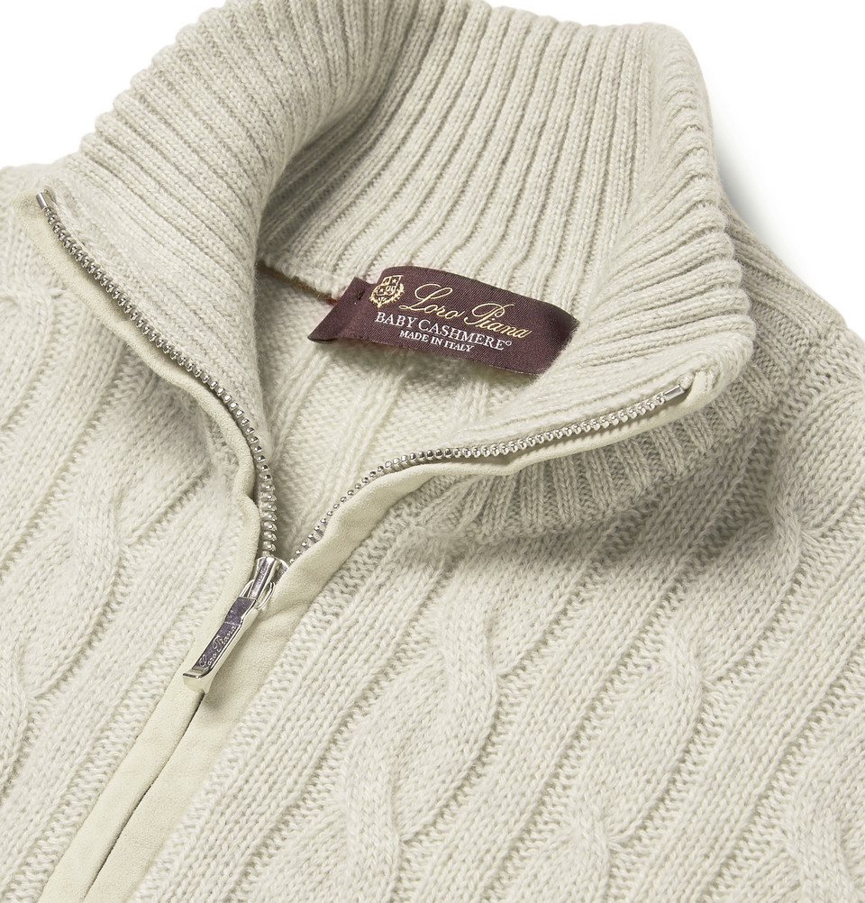 Loro Piana CableKnit Baby Cashmere HalfZip Sweater in Natural for Men