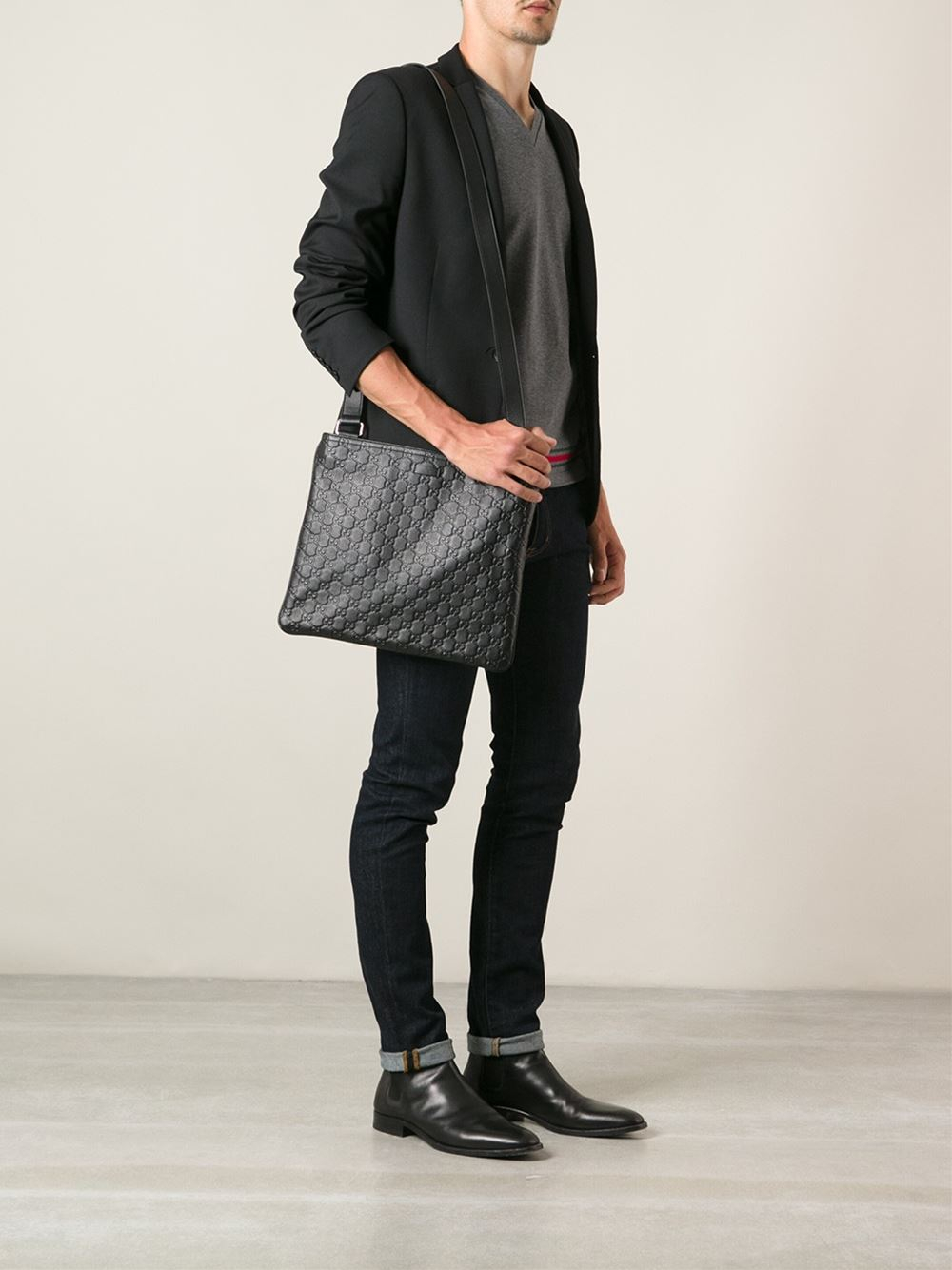 Lyst - Gucci Monogram Messenger Bag in Black for Men