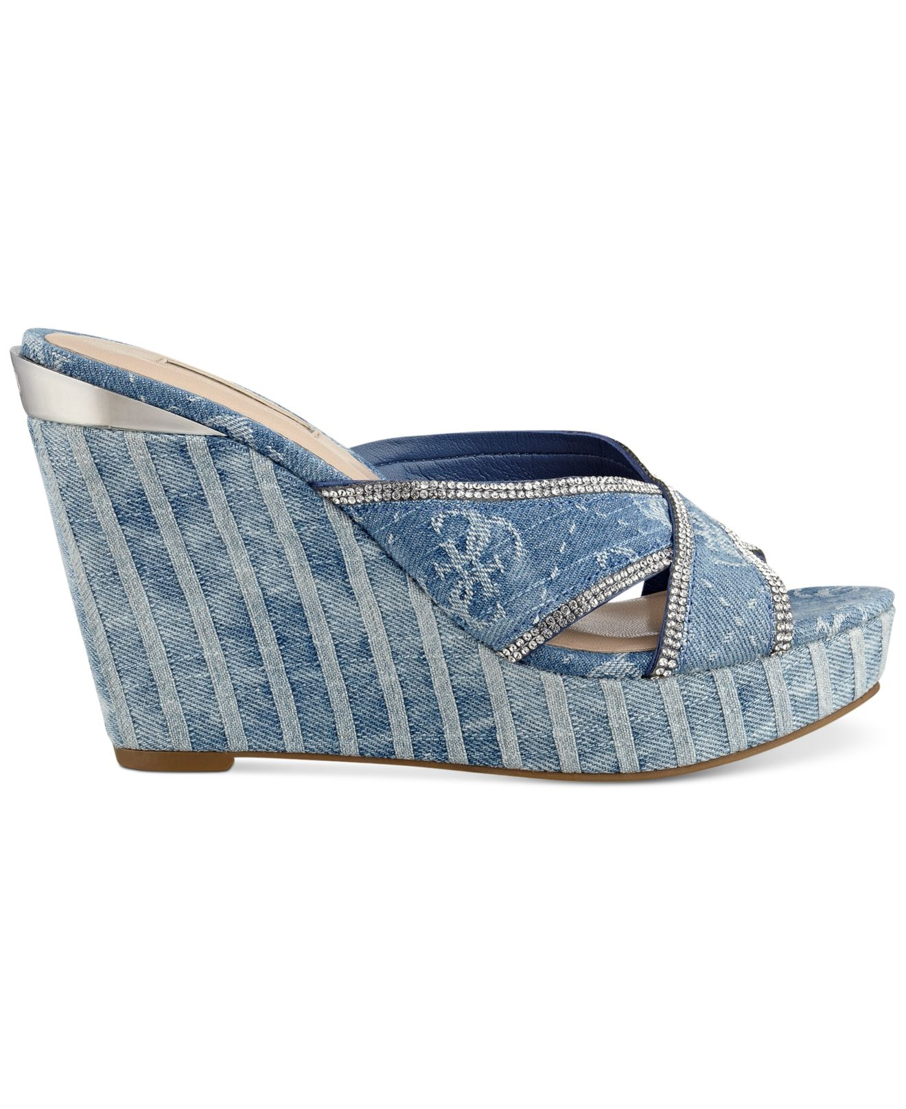 Guess Eleonora Platform Wedge Slide Sandals in Blue | Lyst