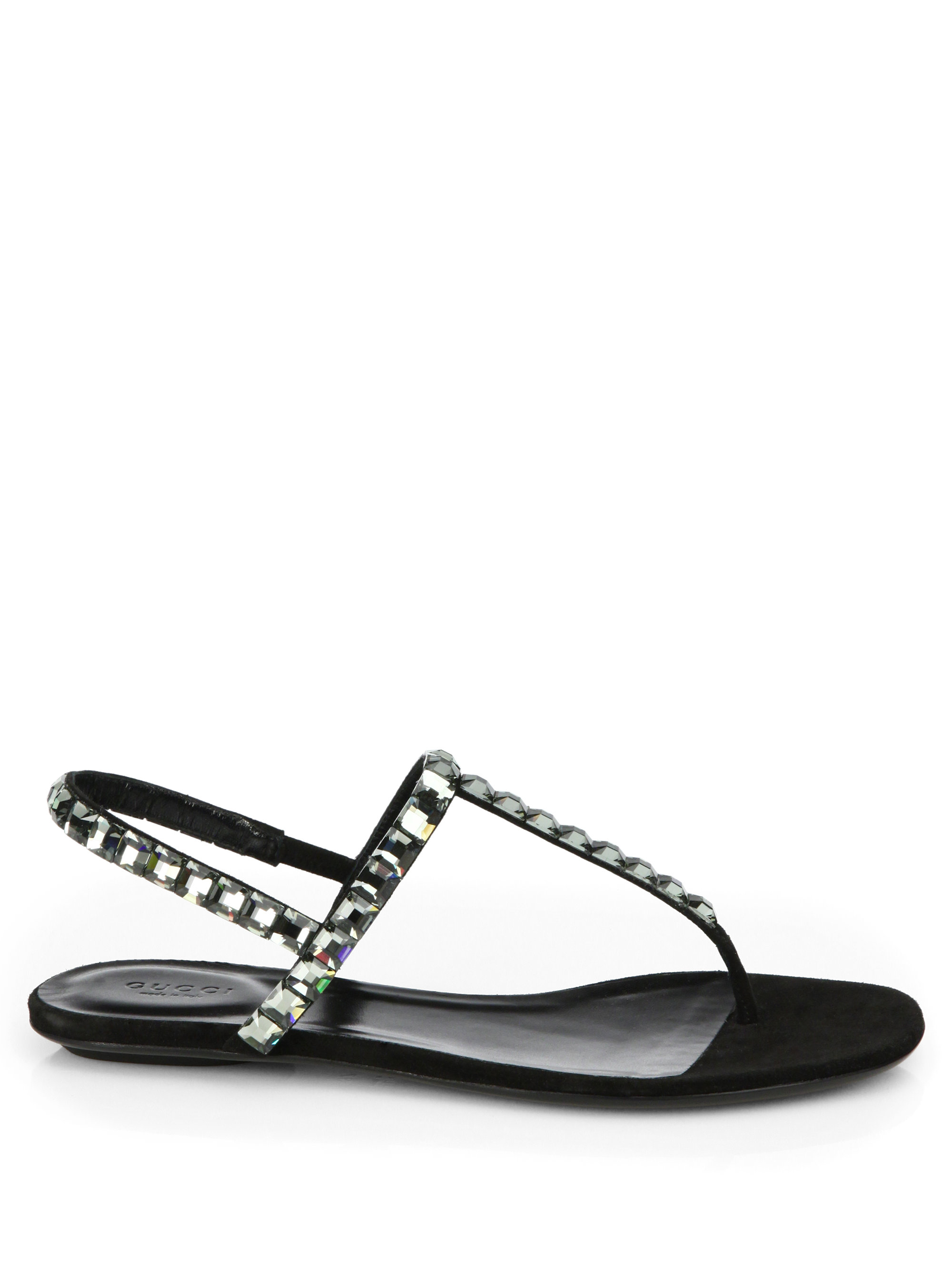 Gucci Mallory Crystal Thong Sandals in Black | Lyst