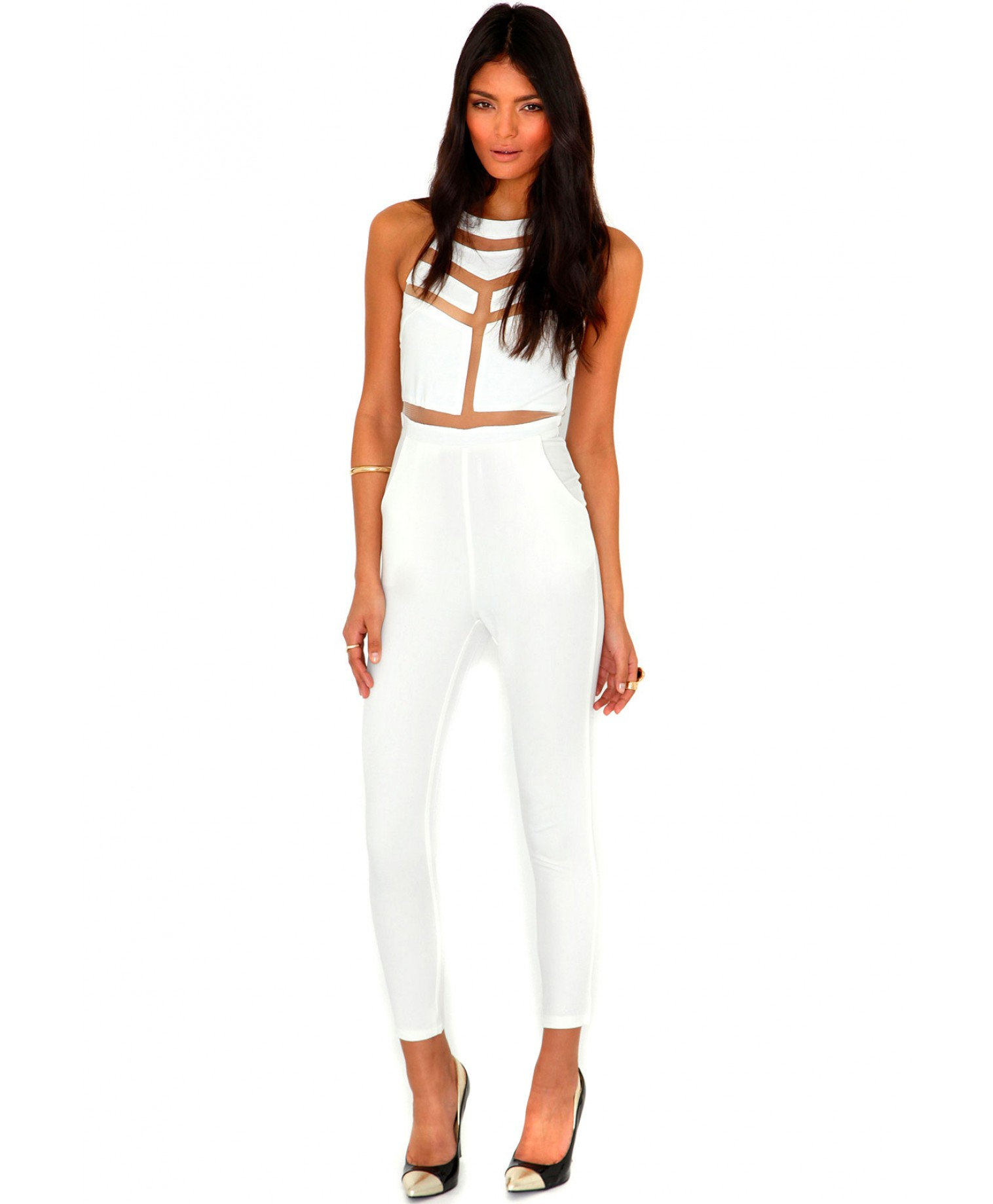 mesh panel jumpsuit