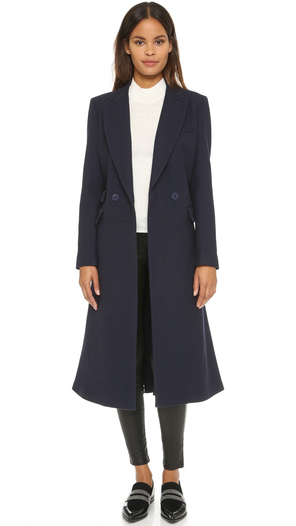 long dark blue coat