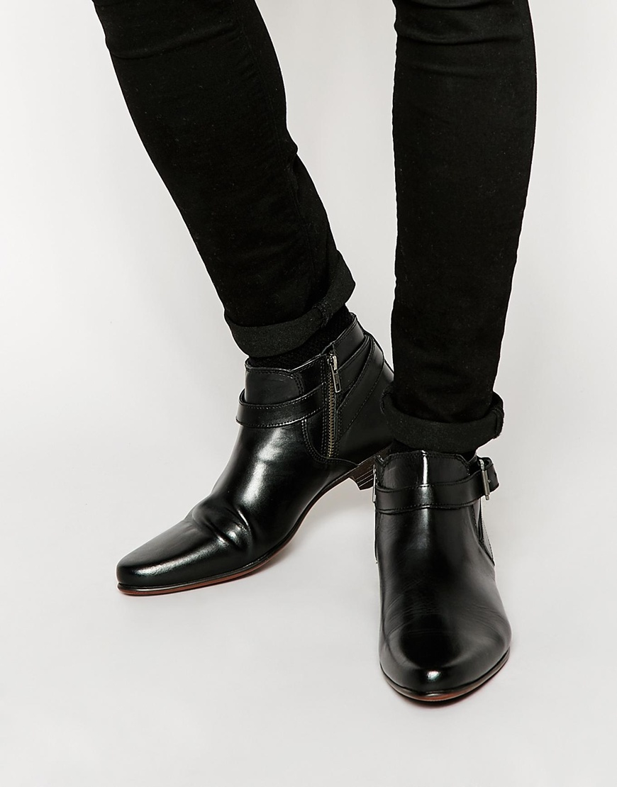 ASOS Boots In Black Leather Buckle Strap for |