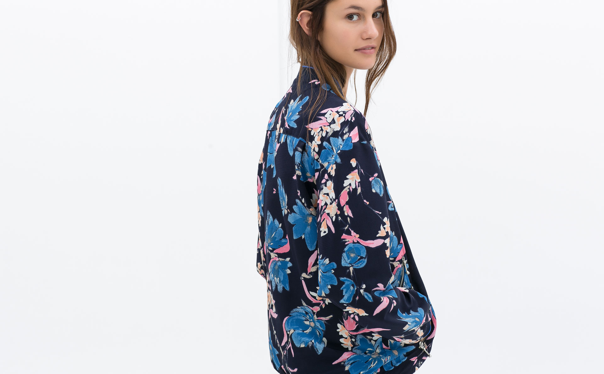 Zara Printed Jacket in Floral (Navy blue) | Lyst