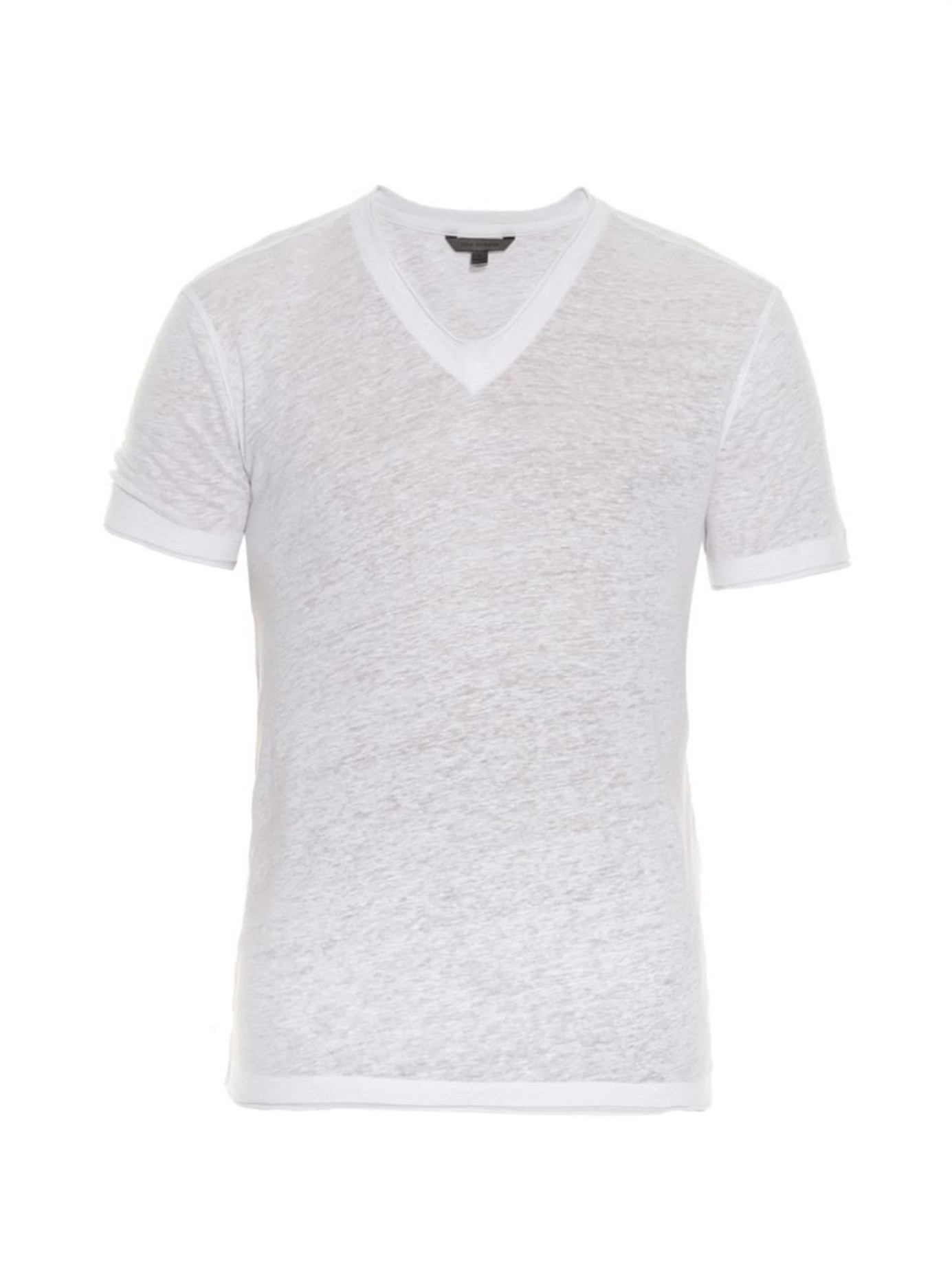 John Varvatos V-Neck Linen-Jersey T-Shirt in White for Men | Lyst