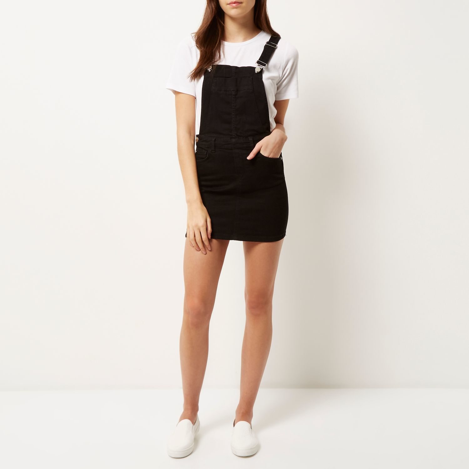 river island black denim dress