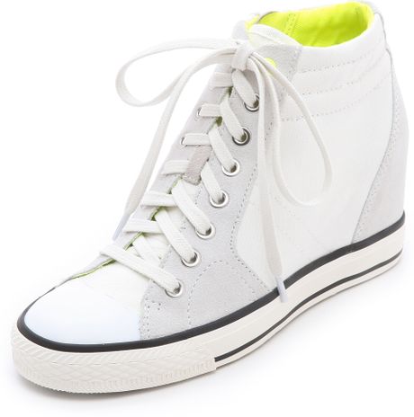 Dkny Cindy Canvas Wedge Sneakers in White | Lyst