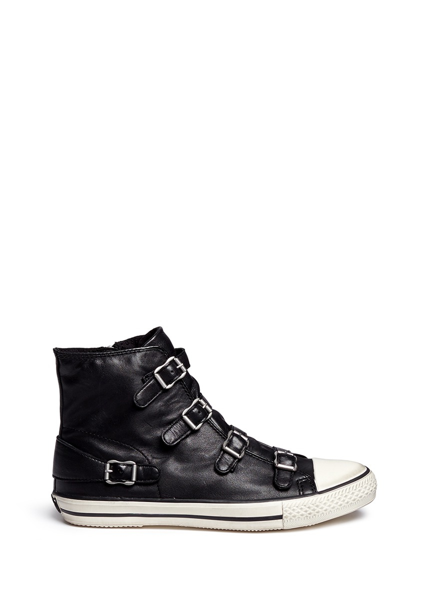 Ash 'virgin' Buckle Leather High Top Sneakers in Black | Lyst