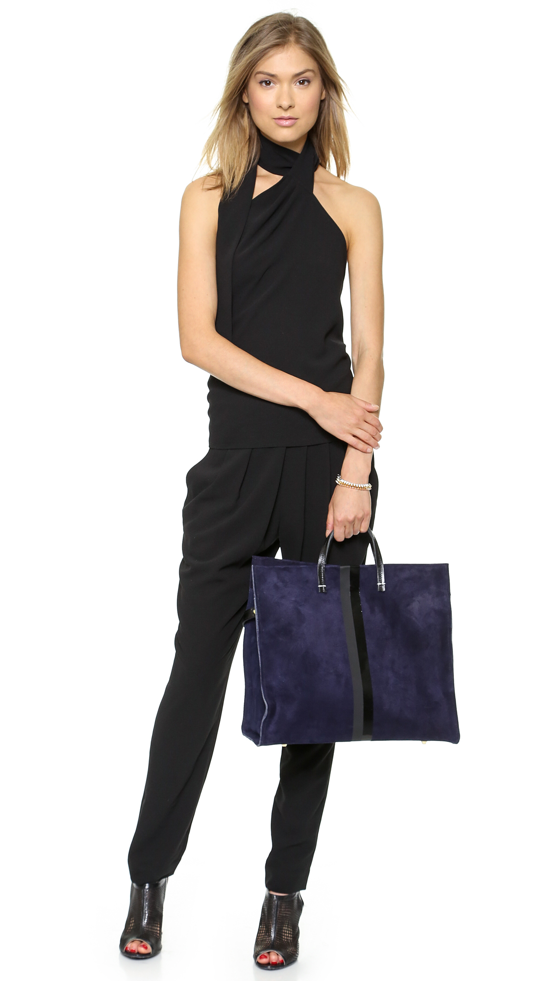 Clare V. Simple Tote - Navy Suede With Black in Blue