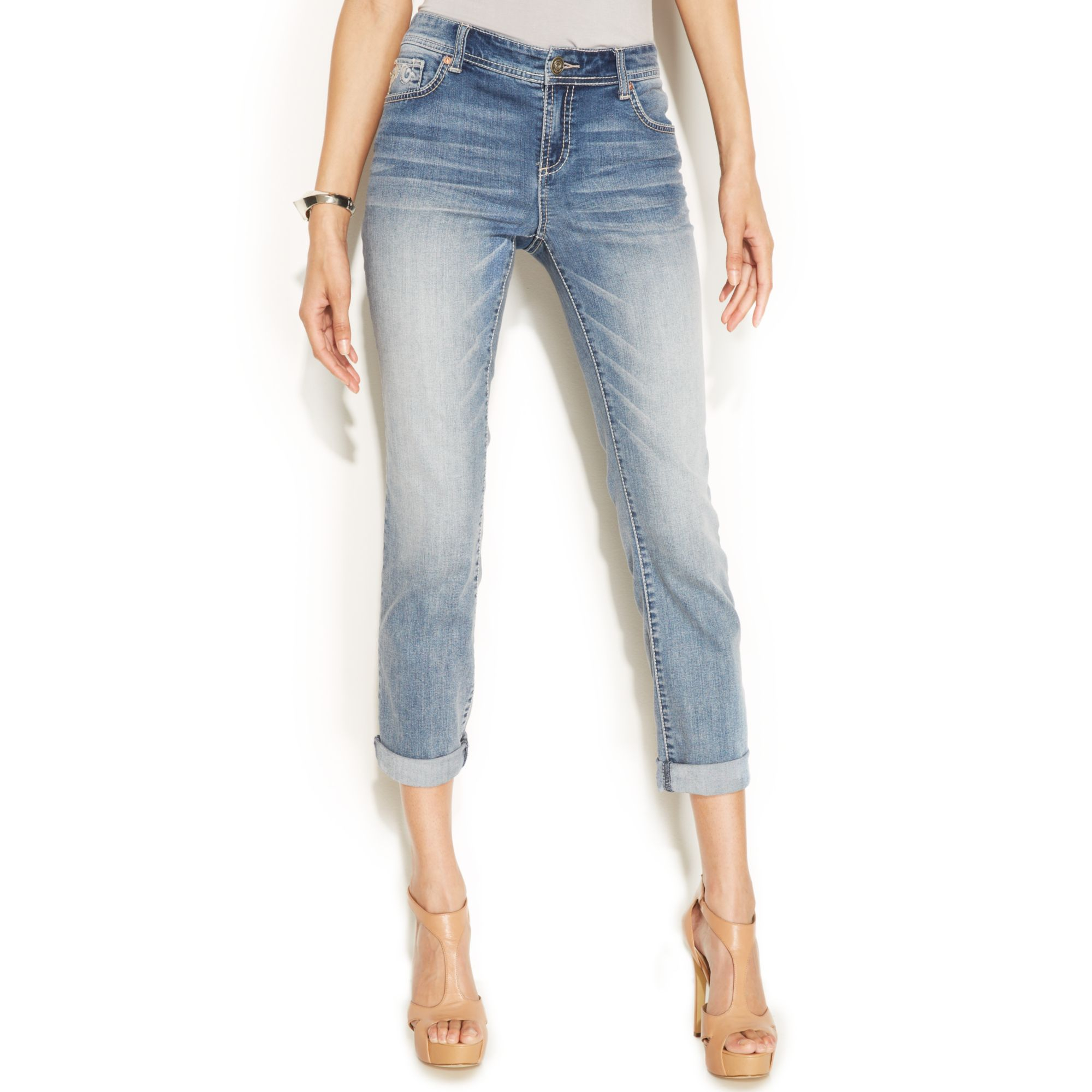 light wash cuffed jeans