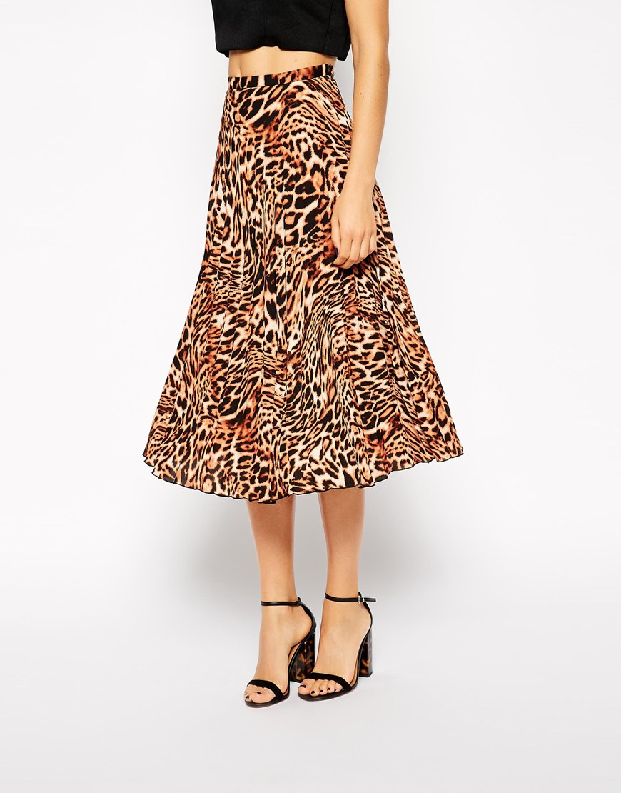 ASOS Pleated Midi Skirt In Animal Print Lyst