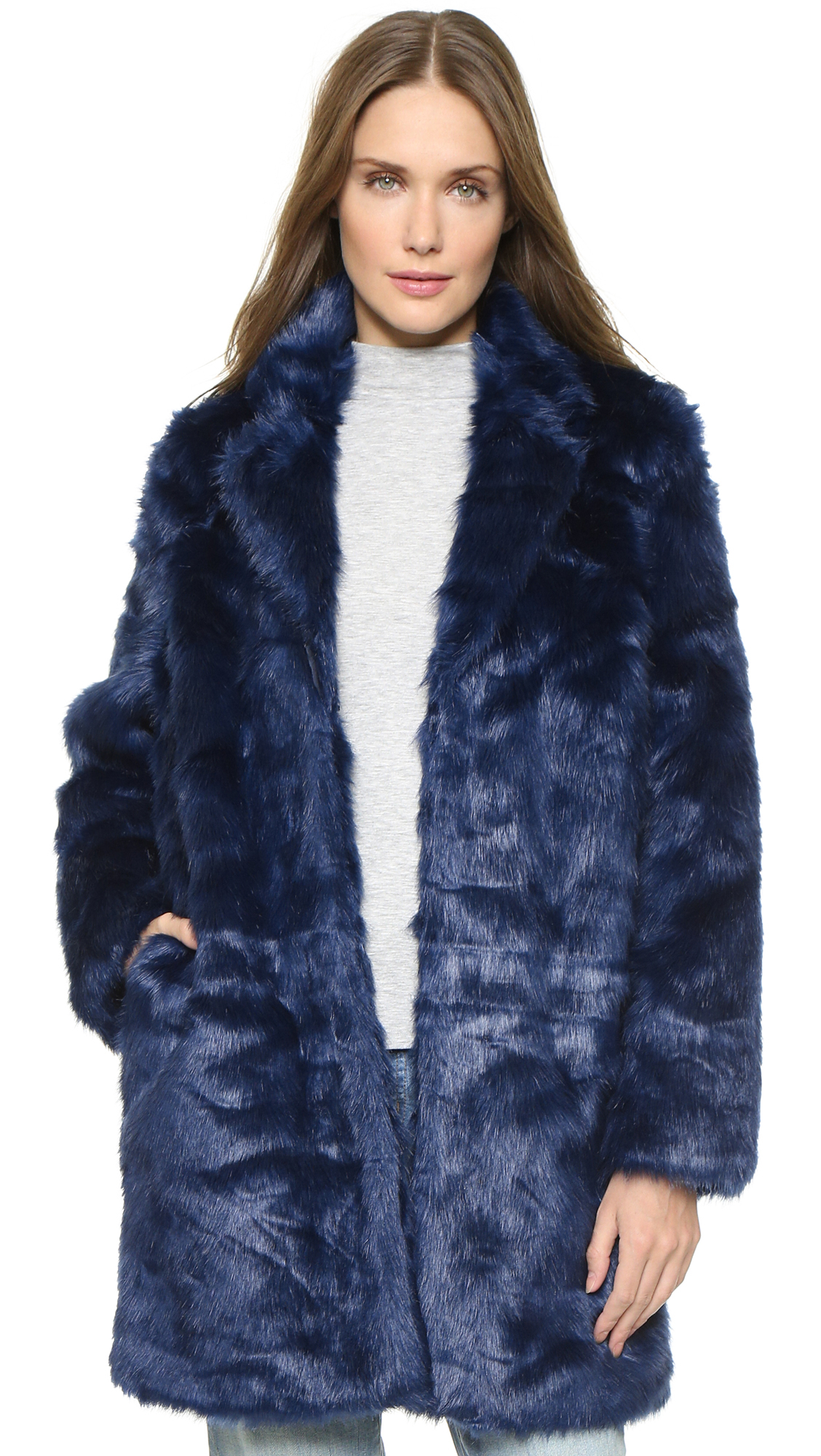 Navy Blue Faux Fur Coat - Coat Nj