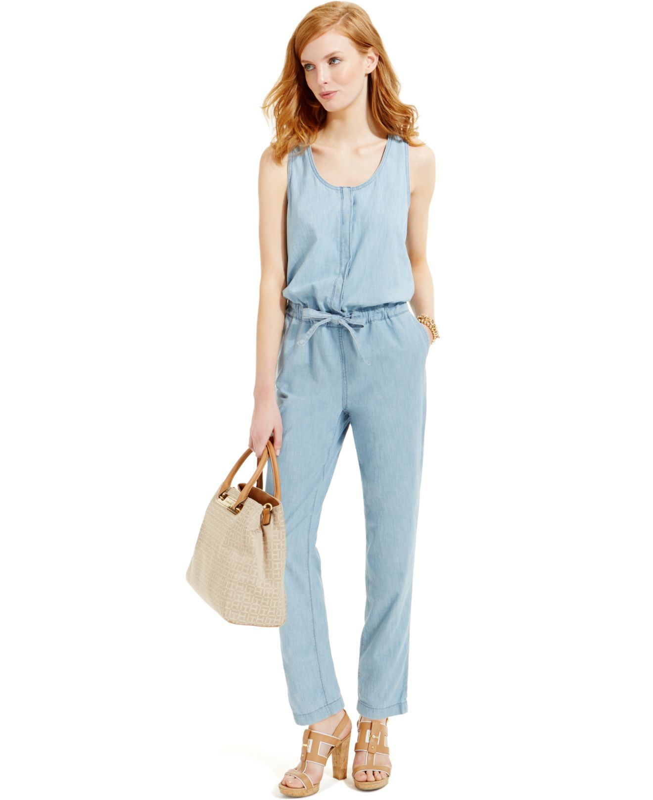 Tommy hilfiger Sleeveless Denim Jumpsuit in Blue Lyst