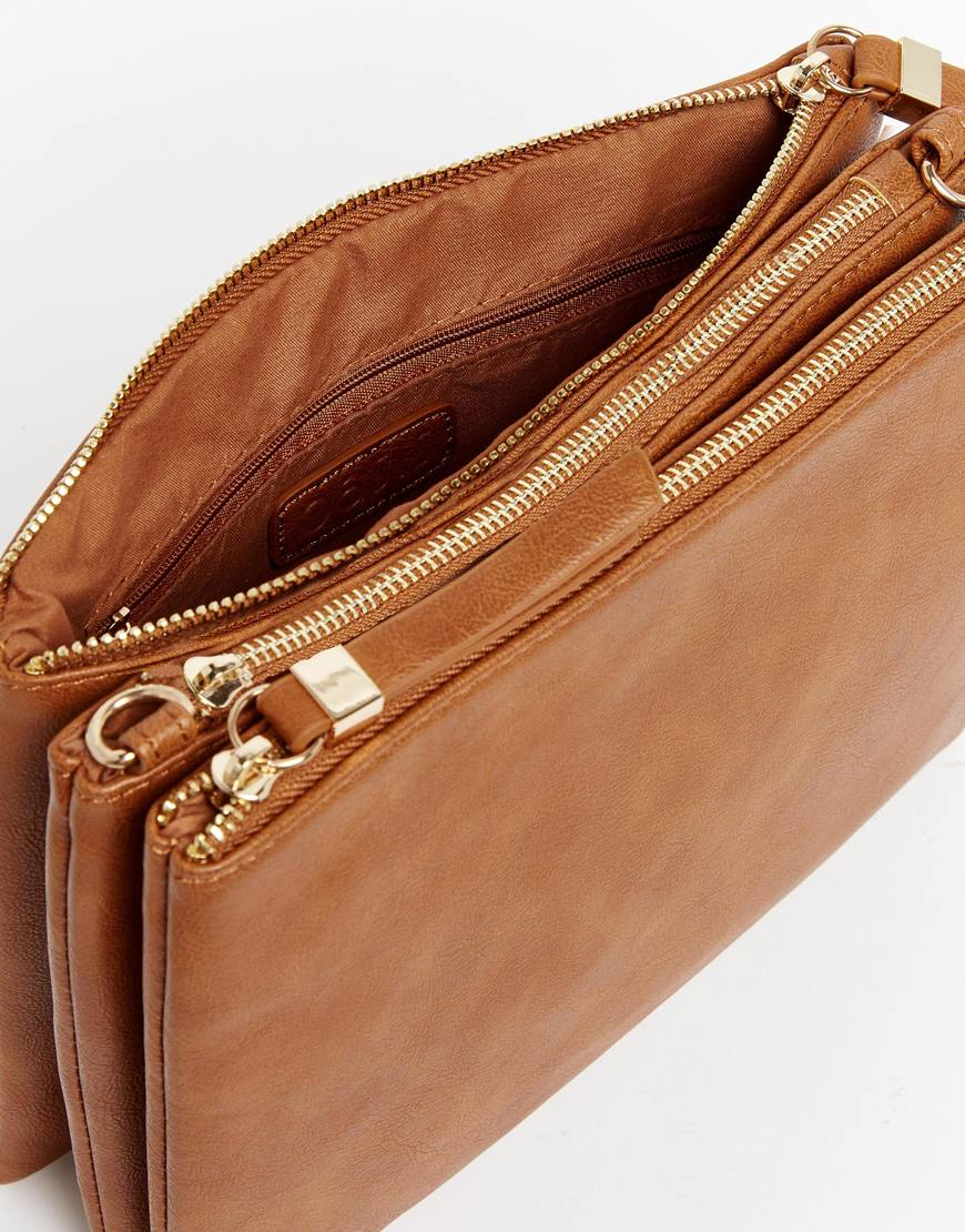 Oasis Triple Compartment Cross Body Bag in Brown