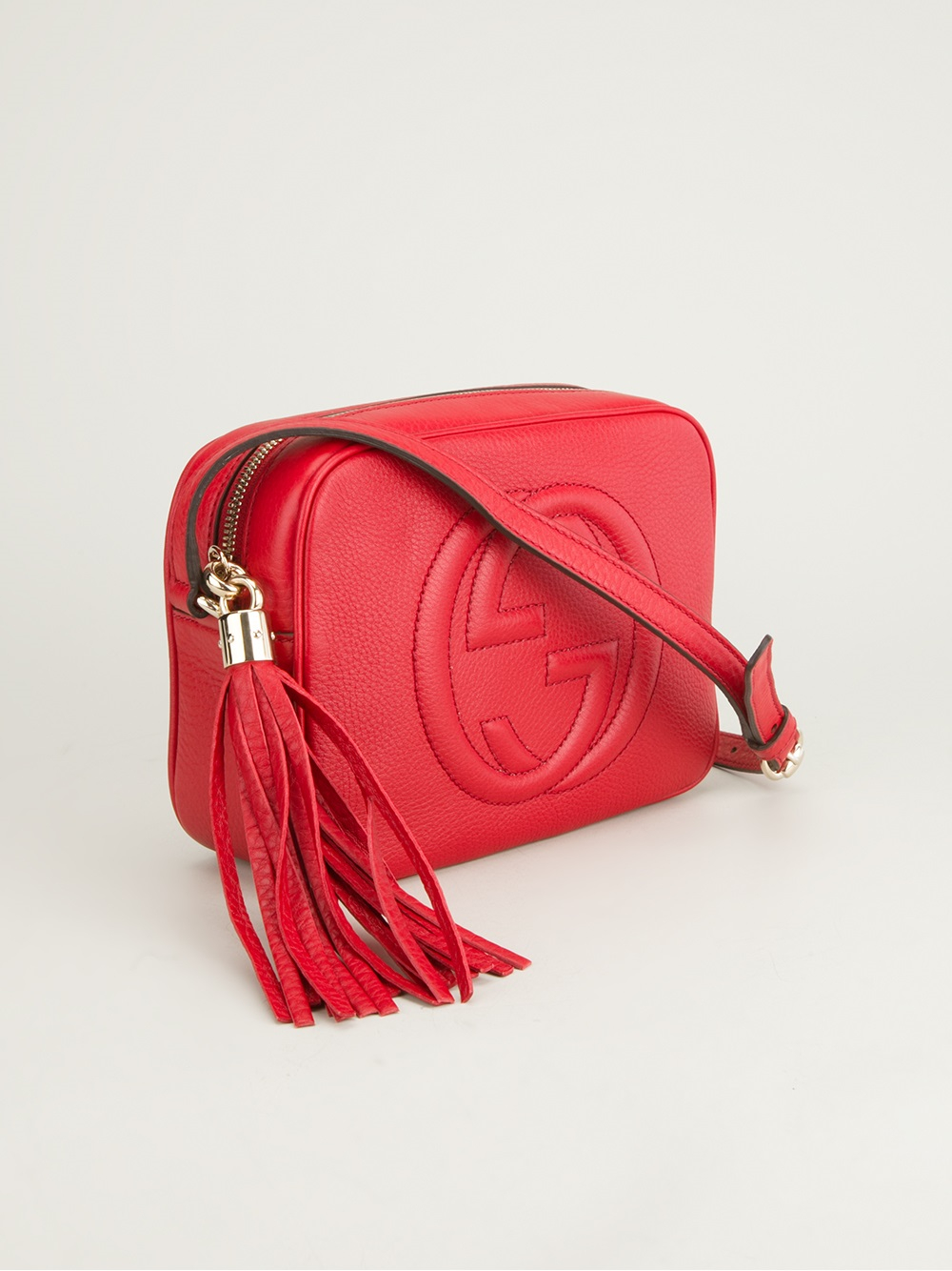 Gucci Red Leather Gold Bee Disco Camera Shoulder Crossbody Bag Red