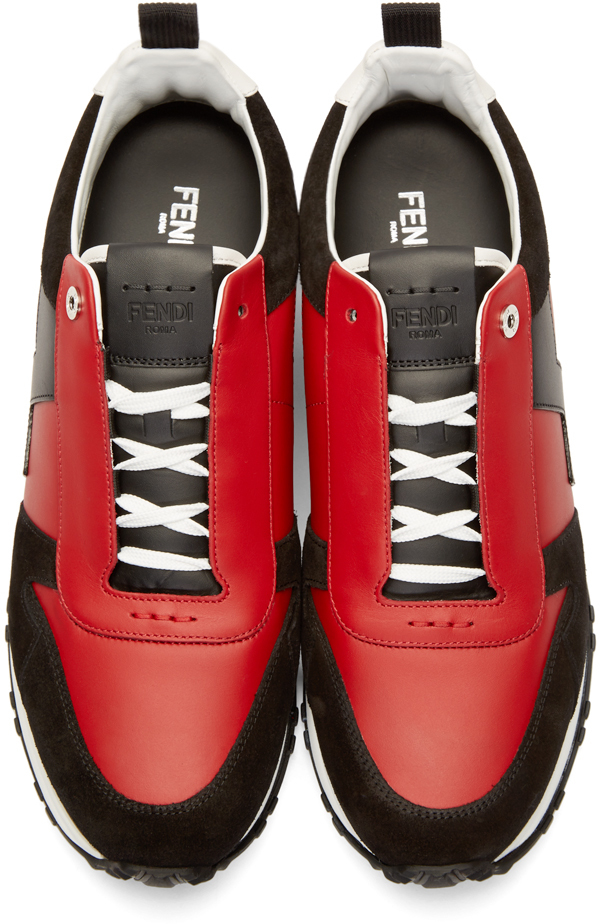 Fendi Black & Red Leather Sneakers for Men | Lyst